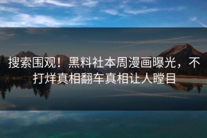 搜索围观！黑料社本周漫画曝光，不打烊真相翻车真相让人瞠目