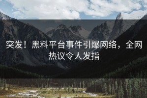 突发！黑料平台事件引爆网络，全网热议令人发指