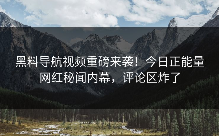 黑料导航视频重磅来袭！今日正能量网红秘闻内幕，评论区炸了