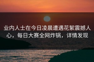 业内人士在今日凌晨遭遇花絮震撼人心，每日大赛全网炸锅，详情发现