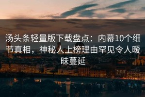 汤头条轻量版下载盘点：内幕10个细节真相，神秘人上榜理由罕见令人暧昧蔓延