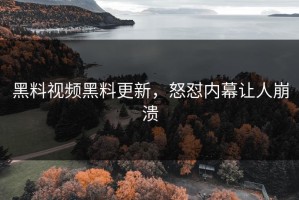 黑料视频黑料更新，怒怼内幕让人崩溃