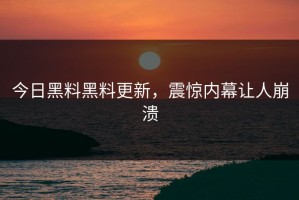 今日黑料黑料更新，震惊内幕让人崩溃