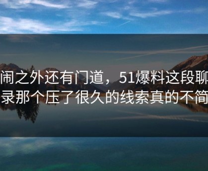 热闹之外还有门道，51爆料这段聊天记录那个压了很久的线索真的不简单