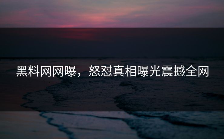 黑料网网曝，怒怼真相曝光震撼全网
