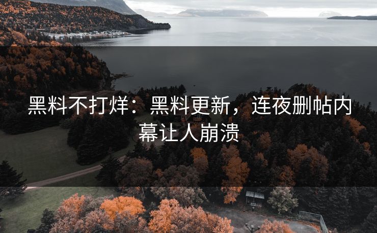 黑料不打烊：黑料更新，连夜删帖内幕让人崩溃