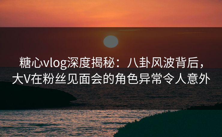 糖心vlog深度揭秘：八卦风波背后，大V在粉丝见面会的角色异常令人意外
